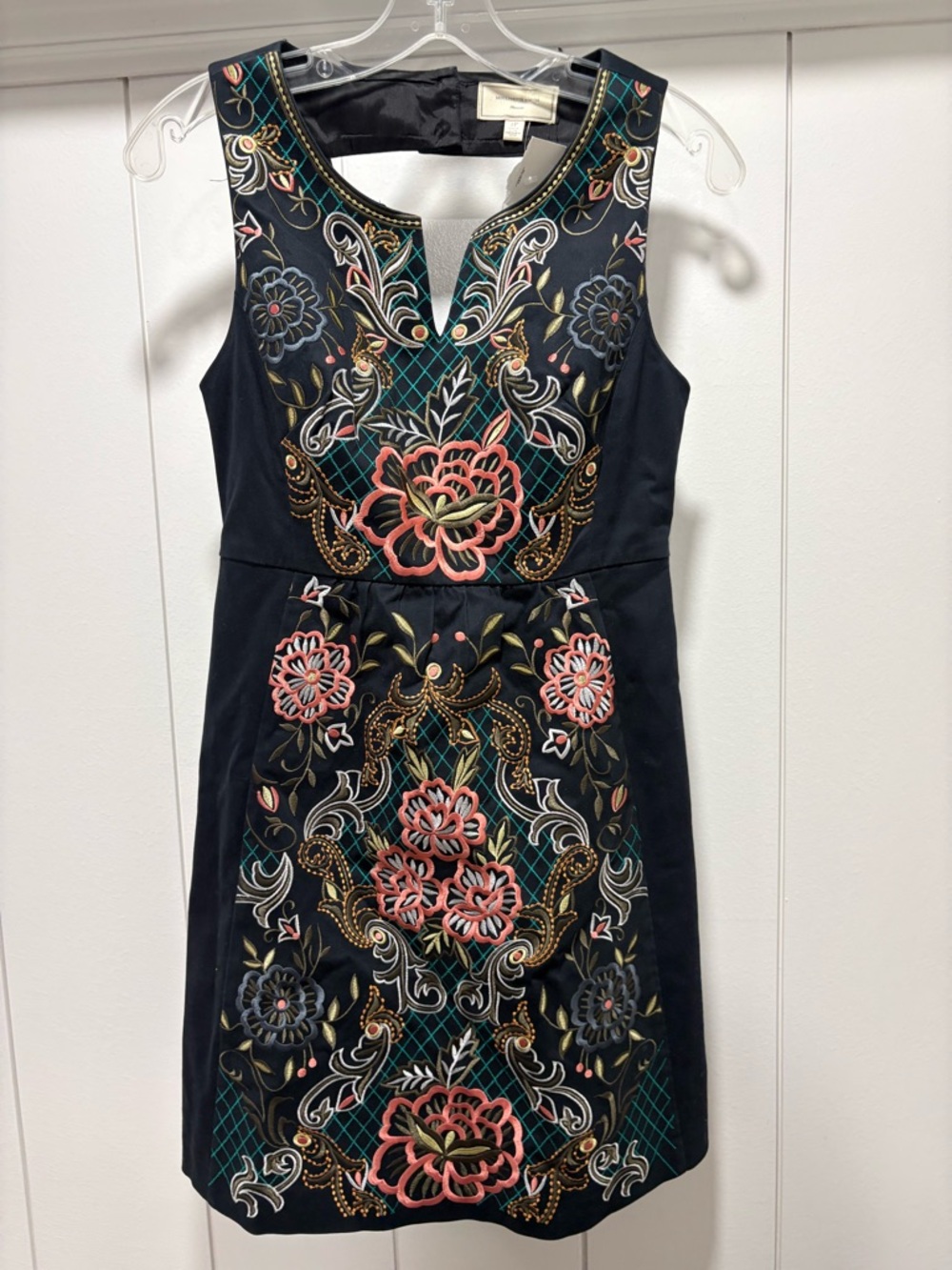 Anthropologie Black Dress with Multicolor Floral Embroidery
